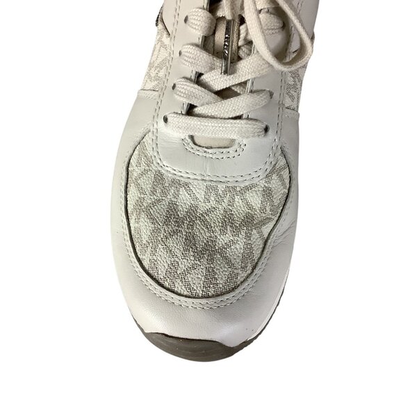 Michael Kors Womens Allie Lace Up Trainers 7M Beige & Metallic MK Monogram - Picture 8 of 16